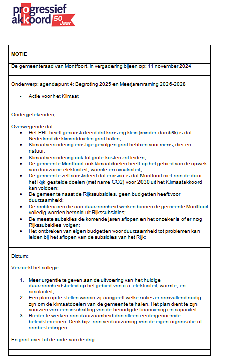 Motie actie voor het Klimaat