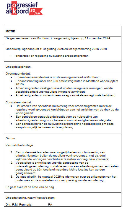 Motie arbeidsmigranten